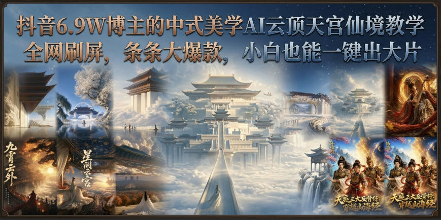 抖音6.9W博主的中式美学AI云顶天宫仙境教学，全网刷屏，条条大爆款，小白也能一键出大片-资源宝库