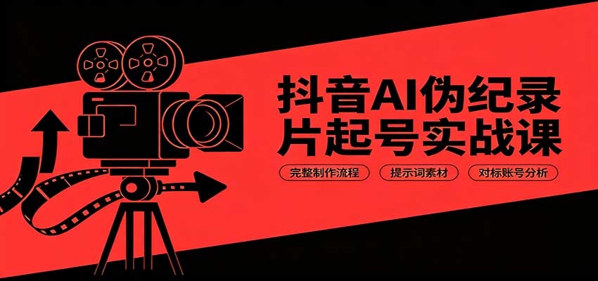 抖音AI伪纪录片起号实战课：完整制作流程，提示词素材，对标账号分析-资源宝库