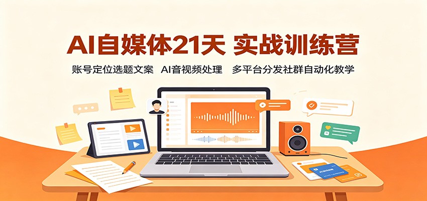 AI自媒体21天实战训练营：账号定位选题文案，AI音视频处理，多平台分发社群自动化教学-资源宝库