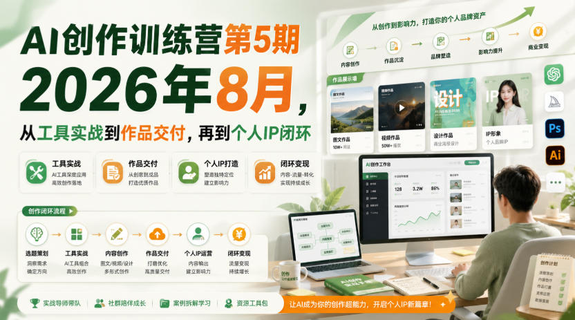 AI创作训练营第5期2026年8月，从工具实战到作品交付，再到个人IP闭环-资源宝库