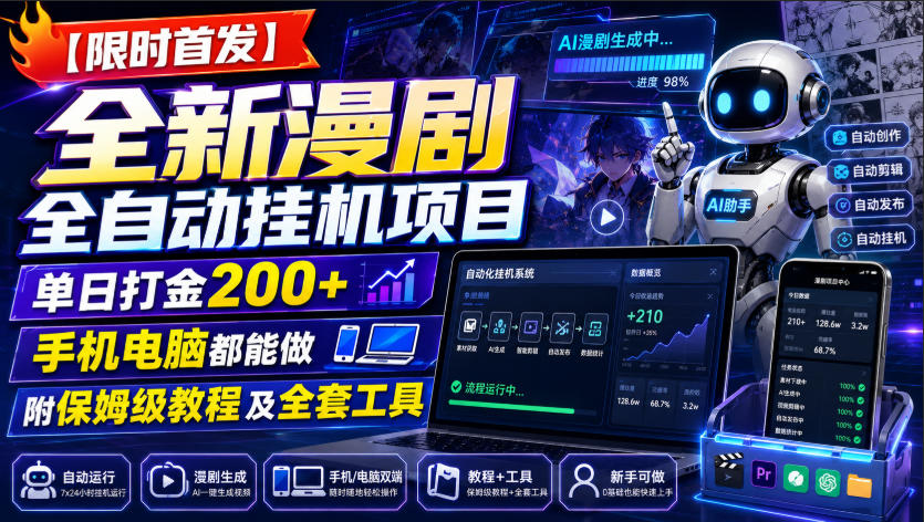 【限时首发】全新漫剧全自动挂G项目，单日打金200+，手机电脑都能做，附保姆级教程及全套工具【揭秘】-资源宝库