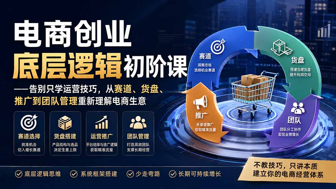 电商创业底层逻辑初阶课——告别只学运营技巧，从赛道、货盘、推广到团队管理重新理解电商生意-资源宝库