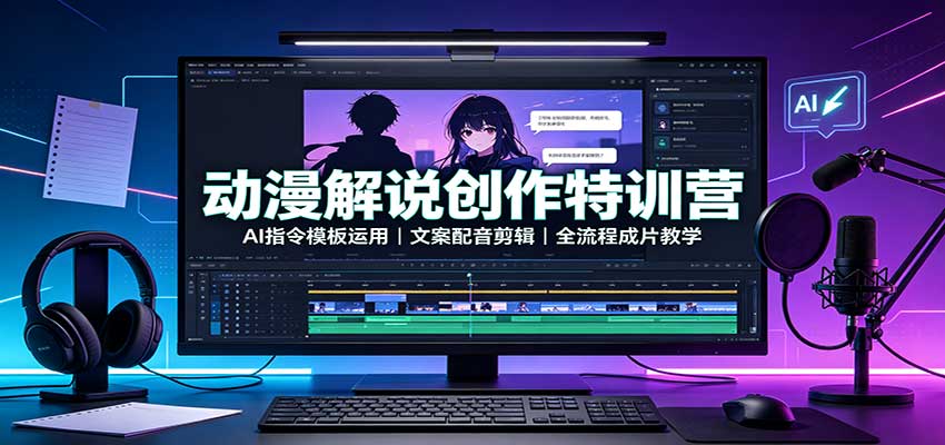动漫解说创作特训营：AI指令模板运用，文案配音剪辑，全流程成片教学-资源宝库