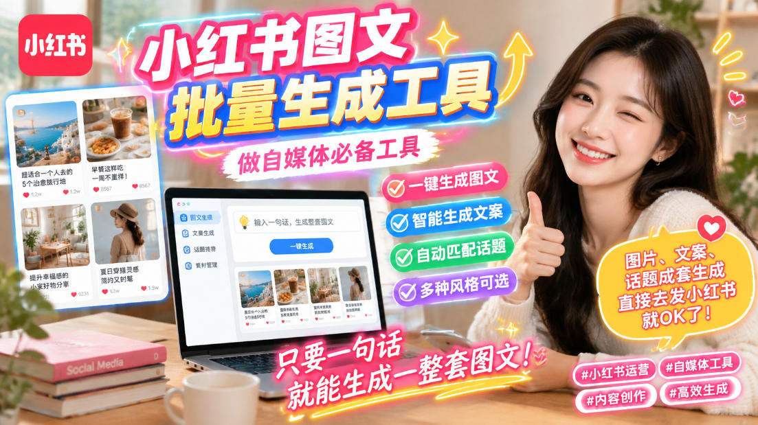 小红书图文批量生成工具,话题、文案、配图一键生成,直接发布,做自媒体必备工具-资源宝库