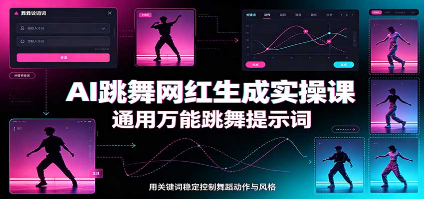AI跳舞网红生成实操课：通用万能跳舞提示词，多模型适配，人物舞蹈视频制作全套教学-资源宝库