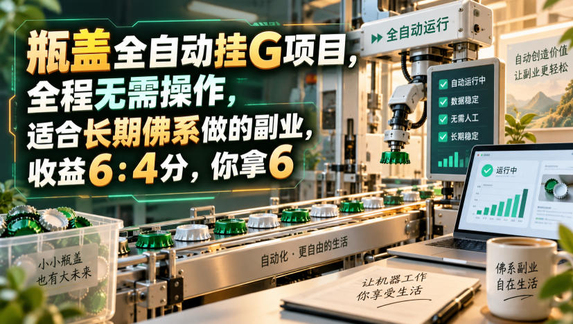 瓶盖全自动挂G项目，全程无需操作，适合长期佛系做的副业，收益6：4分，你拿6【揭秘】-资源宝库