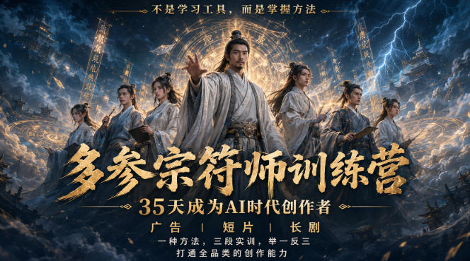 多参宗符师训练营，35天成为AI时代创作者，广告|短片|长剧，一种方法，三段实训，举一反三，打通全品类的创作能力-资源宝库
