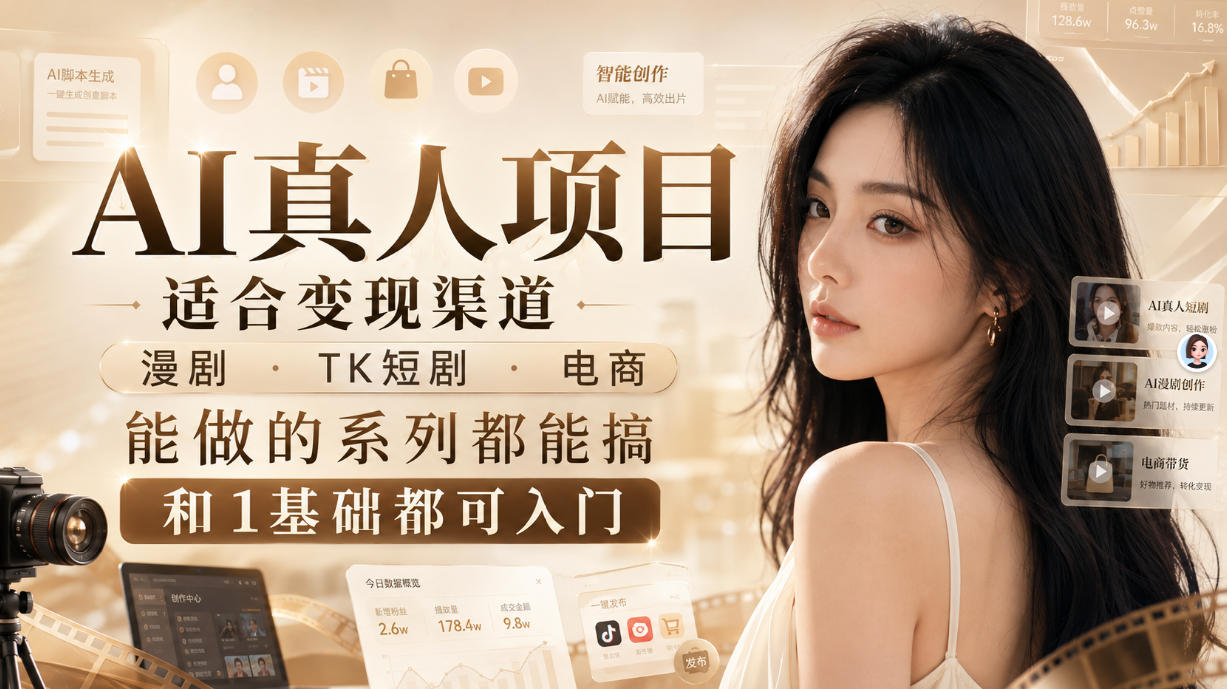AI真人项目，适合变现渠道，漫剧，TK短剧，电商，能做的系列都能搞，0和1基础都可入门-资源宝库