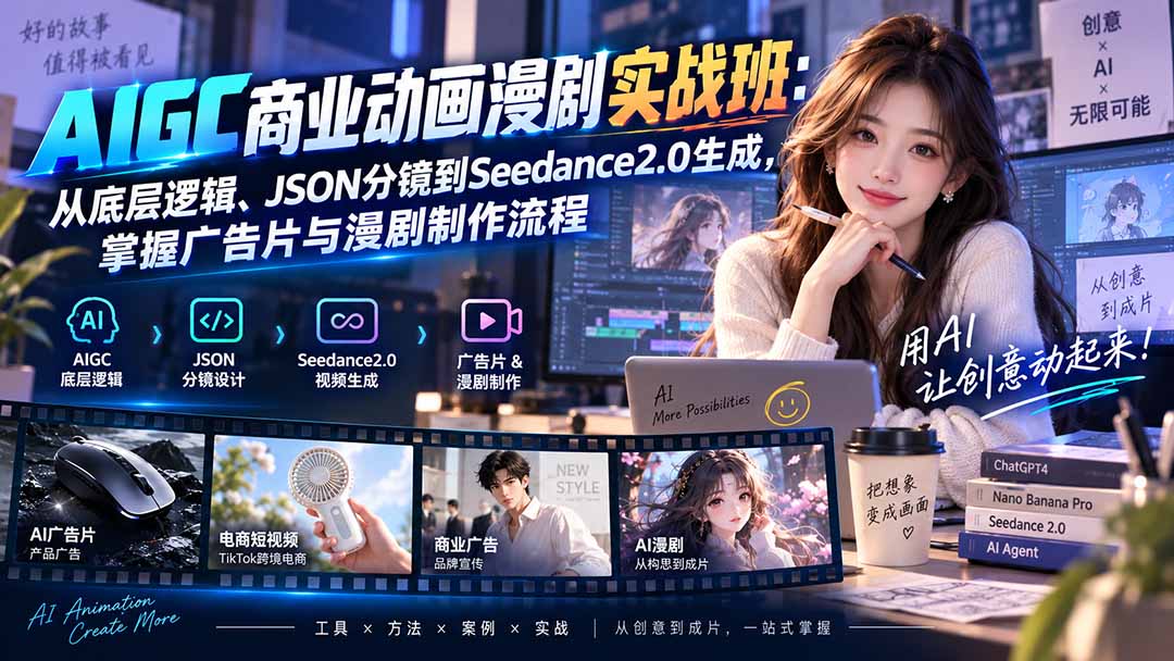 AIGC商业动画漫剧实战班-更新：从底层逻辑、JSON分镜到Seedance2.0生成，掌握广告片与漫剧制作流程-资源宝库