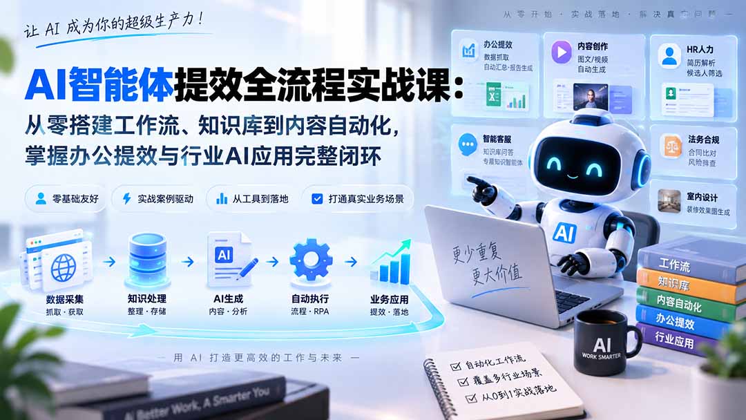 AI智能体提效全流程实战课：从零搭建工作流、知识库到内容自动化，掌握办公提效与行业AI应用完整闭环-资源宝库