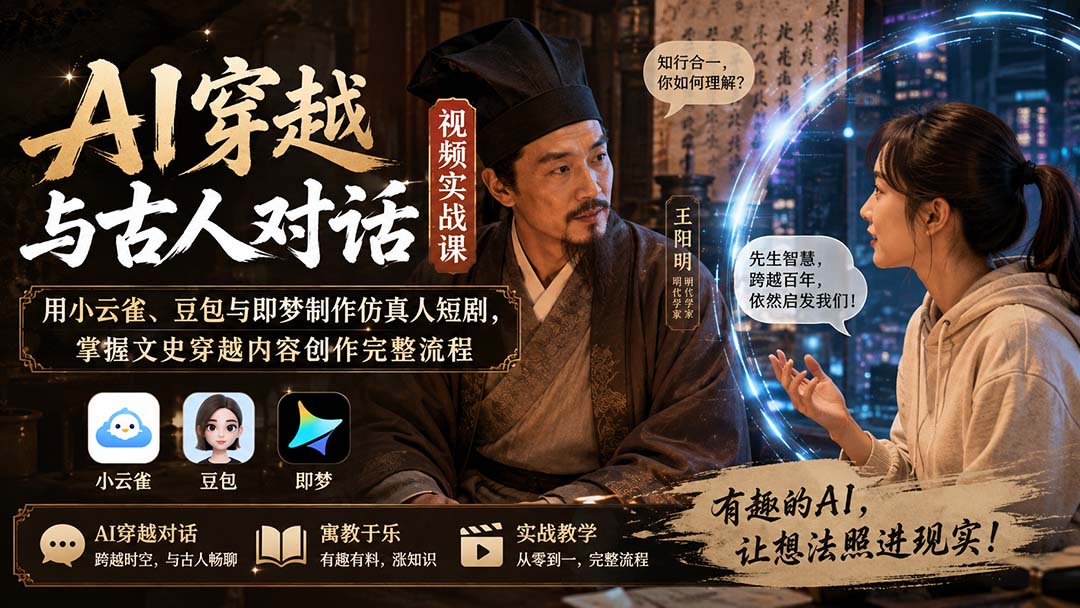 AI穿越与古人对话视频实战课：用小云雀、豆包与即梦制作仿真人短剧，掌握文史穿越内容创作完整流程-资源宝库