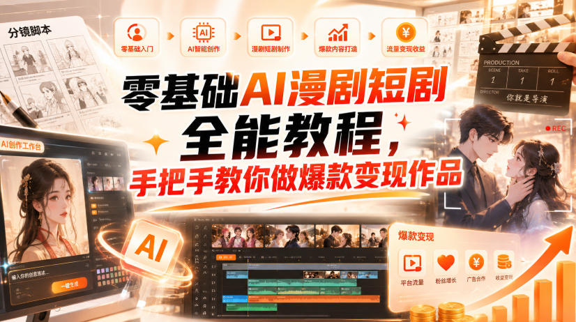 零基础AI漫剧短剧全能教程，从AI智能体搭建、文案脚本分镜、多平台AI生视频、剪映精修，覆盖全题材创作，手把手教你做爆款变现作品-资源宝库