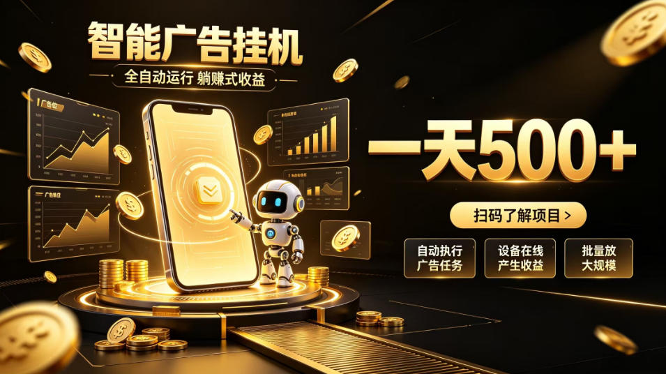 智能广告挂G项目，无需人工值守，全自动躺賺增收，单日收益可达500+【揭秘】-资源宝库