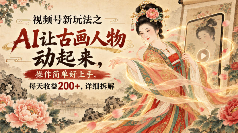 视频号新玩法之AI让古画人物动起来，操作简单好上手，每天收益200+，详细拆解-资源宝库