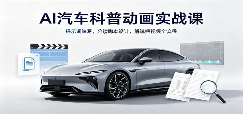 AI汽车科普动画实战课：提示词编写，分镜脚本设计，解说短视频全流程-资源宝库