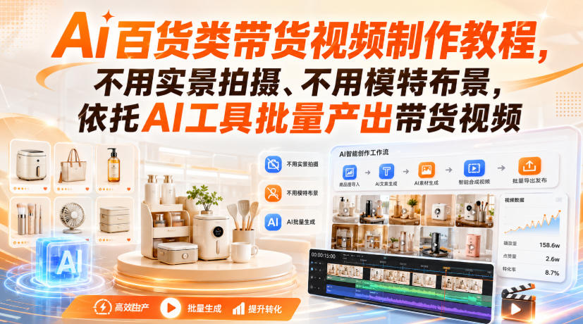 Ai百货类带货视频制作教程，不用实景拍摄、不用模特布景，依托AI工具批量产出带货视频-资源宝库