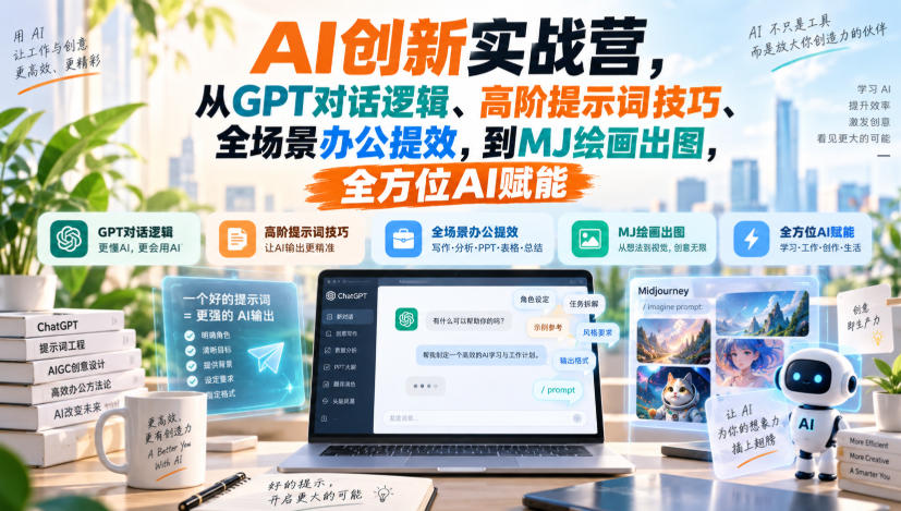 AI创新实战营,从GPT对话逻辑、高阶提示词技巧、全场景办公提效,到MJ绘画出图,全方位AI赋能-资源宝库
