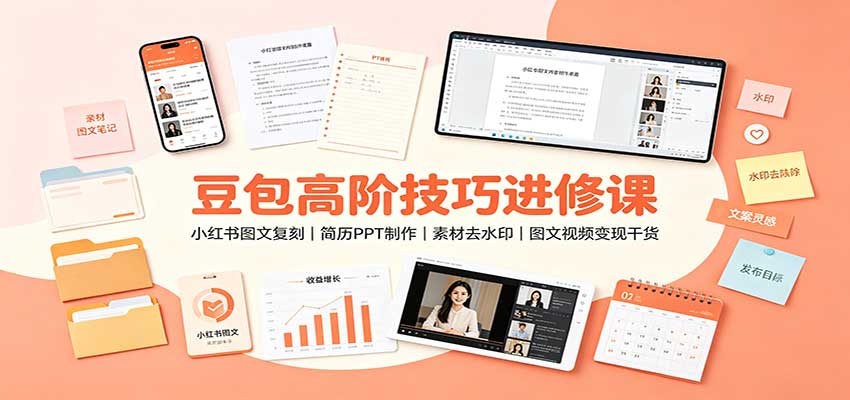 豆包高阶技巧进修课:小红书图文复刻,简历PPT制作,素材去水印,图文视频变现干货-资源宝库
