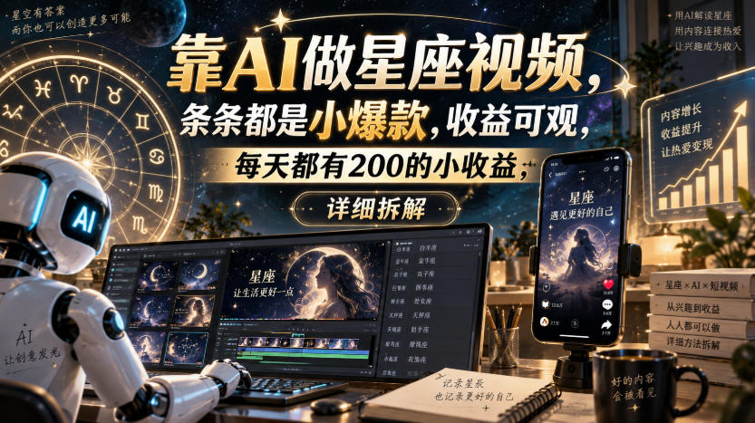 靠AI做星座视频,条条都是小爆款,收益可观,每天都有200的小收益,详细拆解-资源宝库