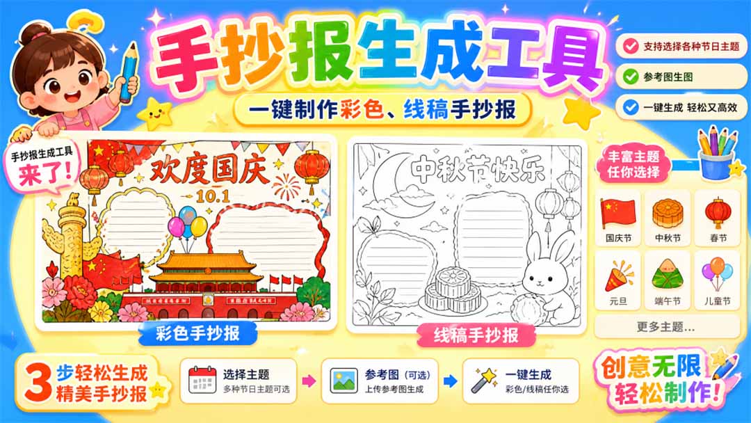 手抄报批量生成工具来了,完全免费,告别豆包生图,这个高清无水印-资源宝库
