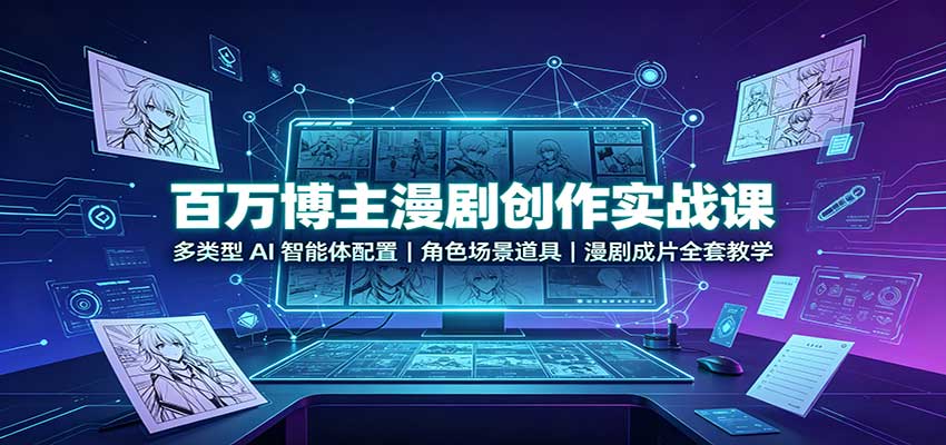 百万博主漫剧创作实战课:多类型AI智能体配置,角色场景道具,漫剧成片全套教学-资源宝库