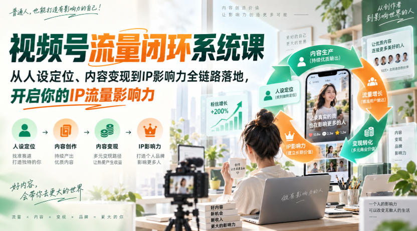 视频号流量闭环系统课,从人设定位、内容变现到IP影响力全链路落地,开启你的IP流量影响力-资源宝库