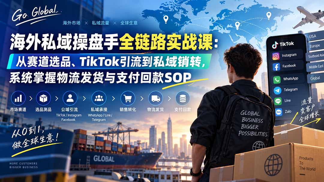 海外私域操盘手全链路实战课:从赛道选品、TikTok引流到私域销转,系统掌握物流发货与支付回款SOP-资源宝库