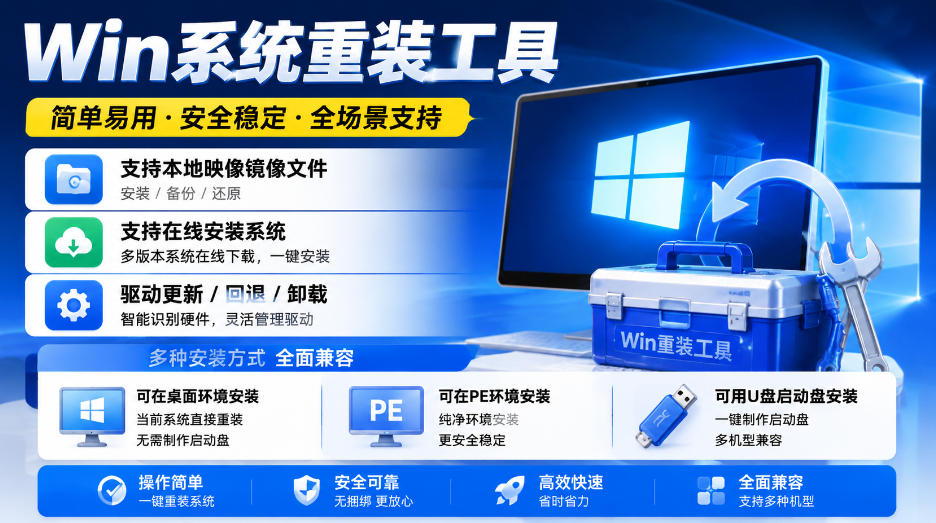 Win系统重装工具，支持本地映像镜像文件安装备份，简单易用-安全稳定-全场景支持-资源宝库