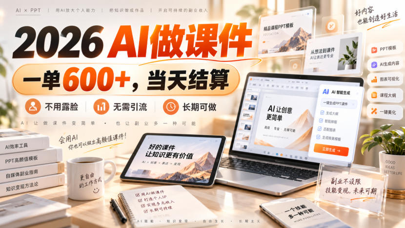 2026 AI做课件,一单600+,当天结算,不用露脸,无需引流,长期可做【揭秘】-资源宝库