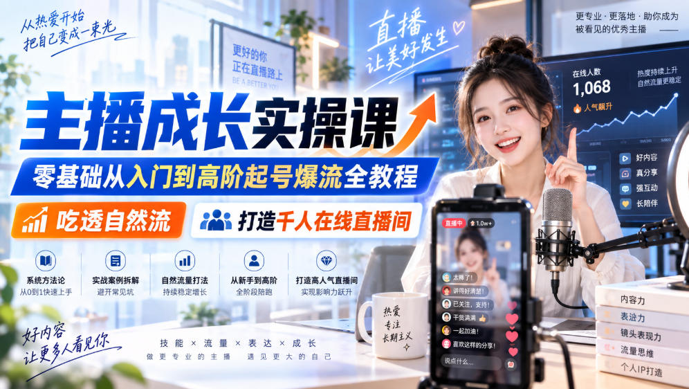 主播成长实操课｜零基础从入门到高阶起号爆流全教程，吃透自然流，打造千人在线直播间-资源宝库