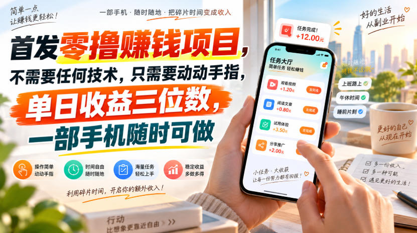 首发零撸賺钱项目,不需要任何技术,只需要动动手指,单日收益三位数,一部手机随时可做【揭秘】-资源宝库