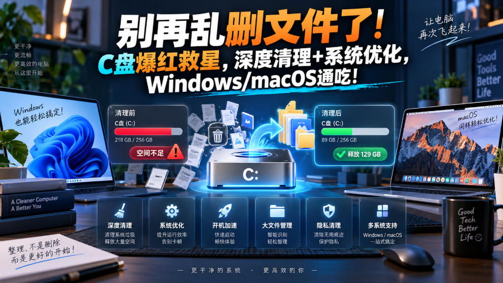别再乱删文件了！C盘爆红救星，深度清理+系统优化，Windows/macOS通吃！-资源宝库