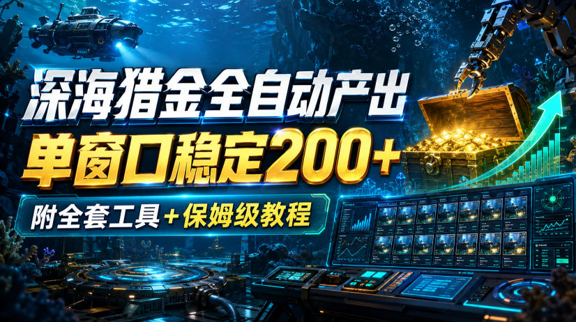 深海猎金全自动产出,单窗口稳定200+,附全套工具+保姆级教程【揭秘】-资源宝库