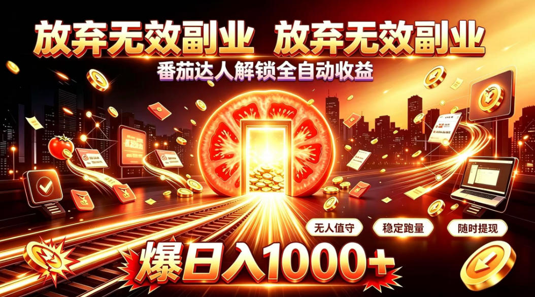 放弃无效副业，番茄达人解锁全自动收益，日入1k+，门槛最低的线上轻资产项目【揭秘】-资源宝库