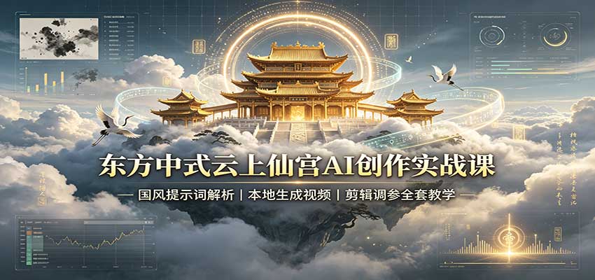 东方中式云上仙宫AI创作实战课:国风提示词解析,本地生成视频,剪辑调参全套教学-资源宝库