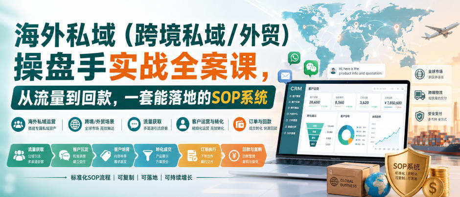 海外私域(跨境私域/外贸)操盘手实战全案课,从流量到回款,一套能落地的SOP系统-资源宝库