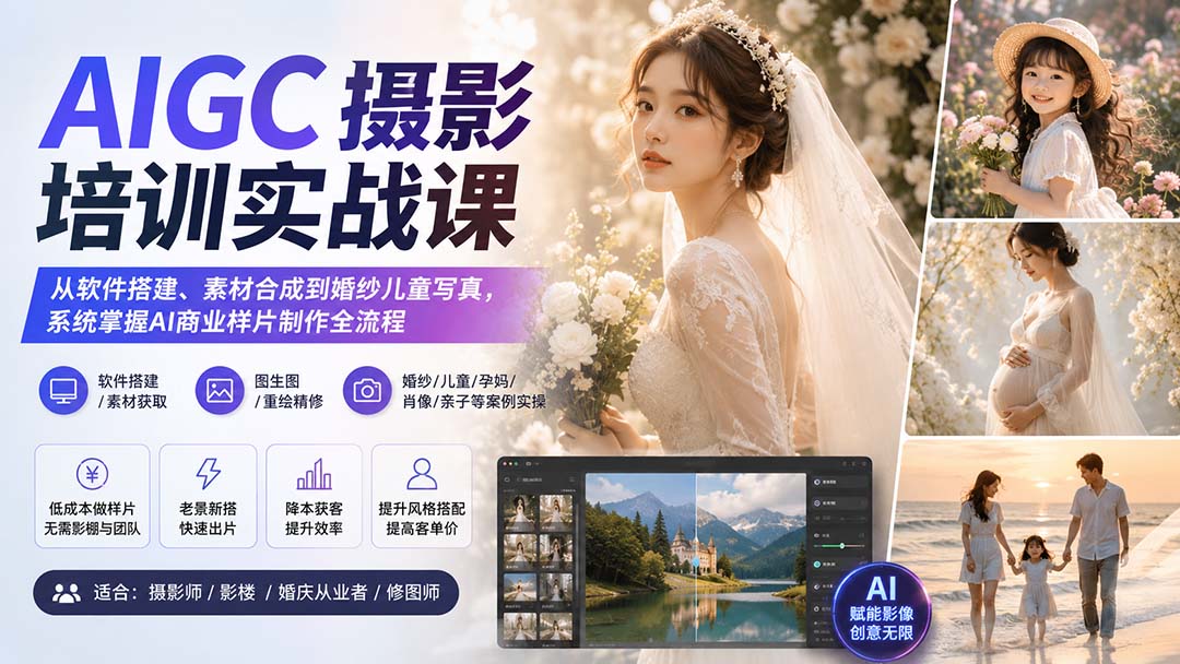 AIGC摄影培训实战课：从软件搭建、素材合成到婚纱儿童写真，系统掌握AI商业样片制作全流程-资源宝库