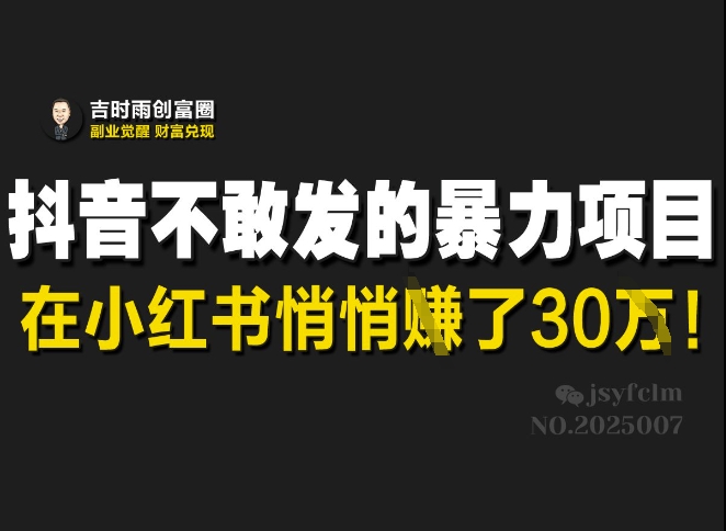 抖音不敢发的暴利项目，在小红书悄悄挣了30W-资源宝库