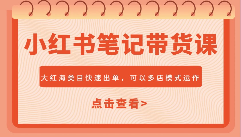 小红书笔记带货课，大红海类目快速出单，市场大，可以多店模式运作-资源宝库