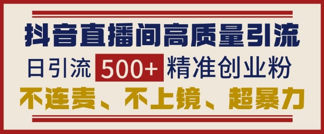 抖音直播间引流创业粉，无需连麦、不用上镜、超暴力，日引流500+高质量精准创业粉-资源宝库
