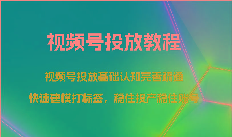 视频号投放教程-视频号投放基础认知完善疏通,快速建模打标签,稳住投产稳住账号-资源宝库