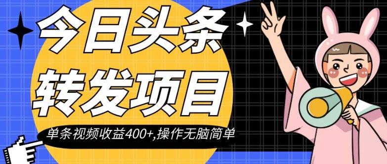 今日头条转发项目，单条视频收益400+,操作无脑简单【揭秘】-资源宝库