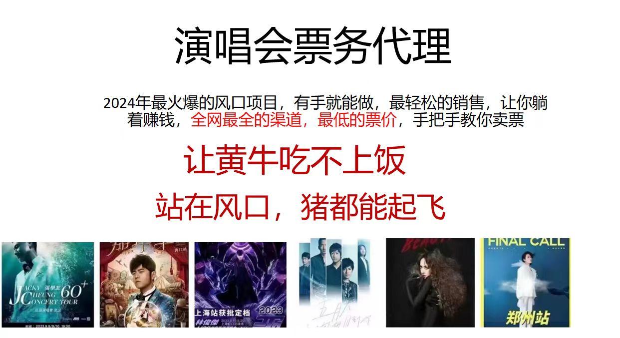 演唱会票务代理，2024年最火爆风口项目，全网最低的票价，小白一分钟上…-资源宝库