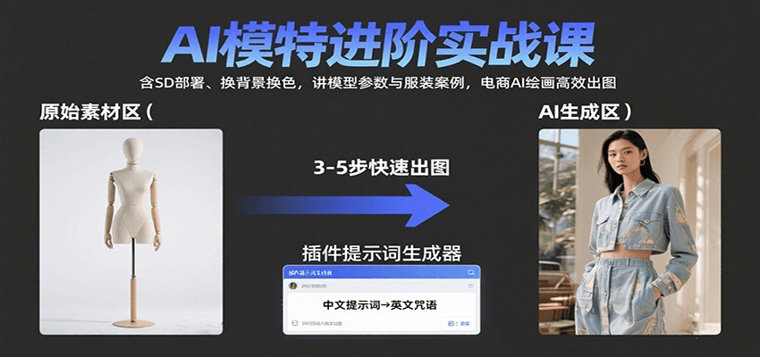 AI模特进阶实战课：含SD部署、换背景换色，讲模型参数与服装案例，电商AI绘画高效出图-资源宝库