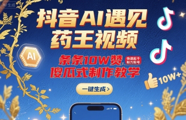 抖音AI遇见药王视频，条条10W赞，快速起千粉万粉号，傻瓜式制作教学-资源宝库