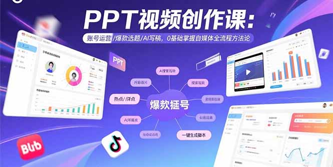 PPT视频创作课：账号运营/爆款选题/AI写稿，0基础掌握自媒体全流程方法论-资源宝库