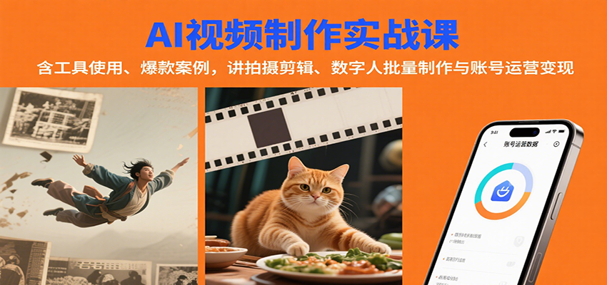 AI视频制作实战：含工具使用、爆款案例，讲拍摄剪辑、数字人批量制作与账号运营变现-资源宝库