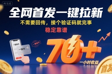 全网首发一键拉新项目，不需要回传，接个验证码就完事，稳定靠谱，一小时收益70+【揭秘】-资源宝库