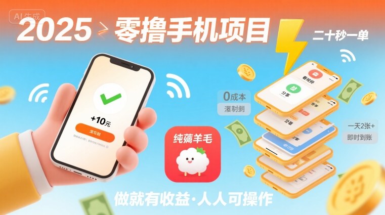 2025年零撸手机项目，二十秒一单，纯薅羊毛 一天2张+做就有-资源宝库
