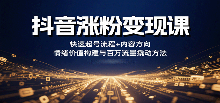 抖音涨粉变现课，快速起号流程+内容方向+情绪价值构建与百万流量撬动方法-资源宝库
